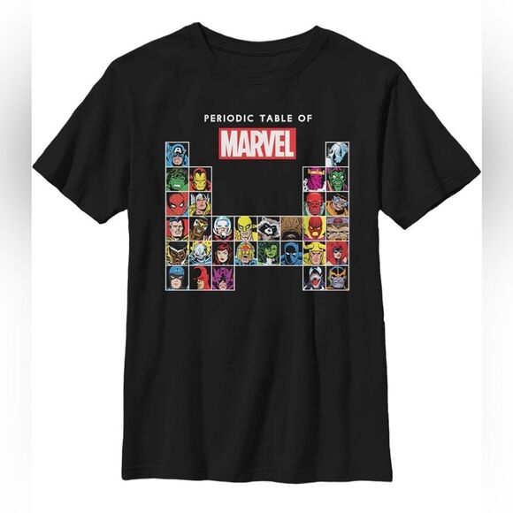 Marvel Periodic Table of Heroe Short Sleeve Black Graphic Tee. T-Shirt. Large. - Picture 1 of 9